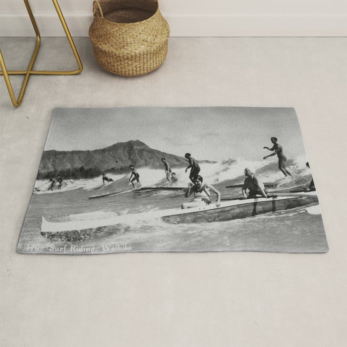 Vintage Surfing Hawaii Rug Gallery Image 1