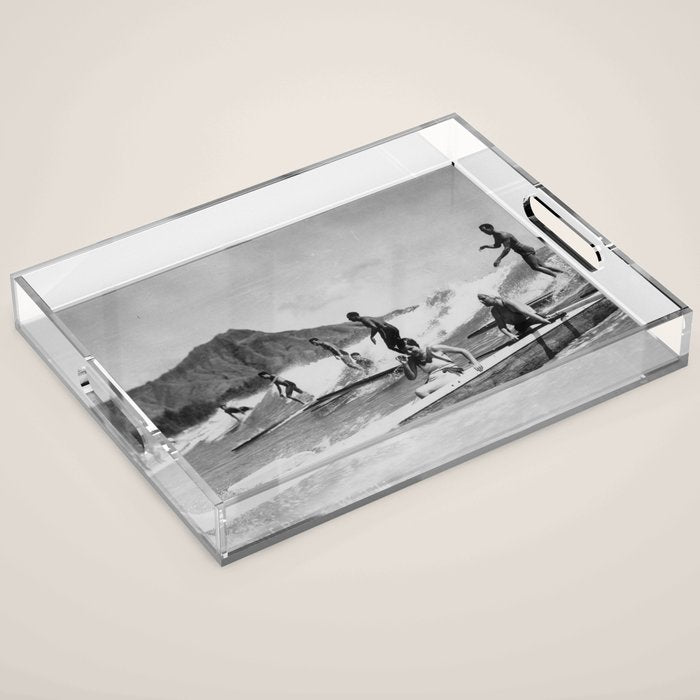 Vintage Surfing Hawaii Acrylic Tray Gallery Image 1