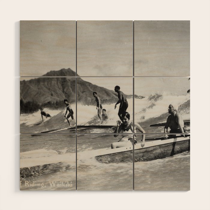 Vintage Surfing Hawaii Wood Wall Art Gallery Image 1