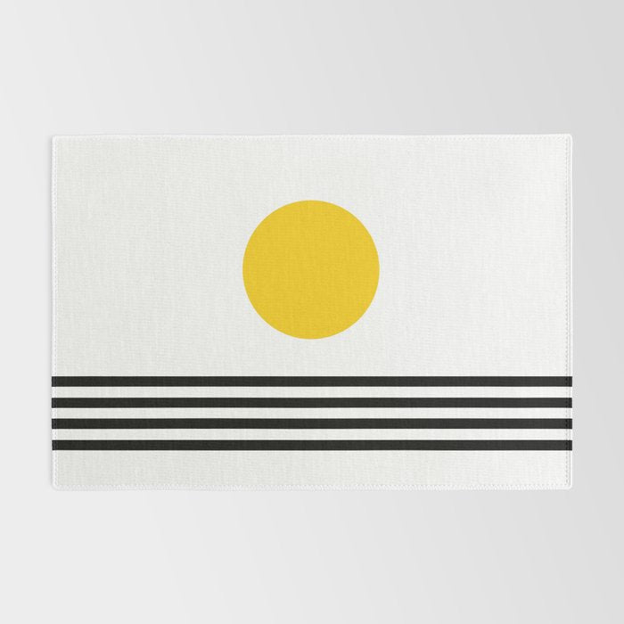 Midcentury Yellow Minimalist Sunset With Black Stripes Rug Gallery Image 2