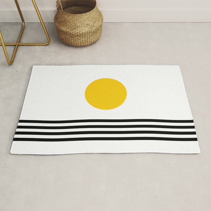 Midcentury Yellow Minimalist Sunset With Black Stripes Rug Gallery Image 1