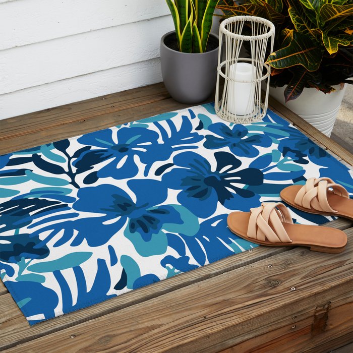 Tropical watercolor flower nature art pattern Outdoor Rug Gallery Image 2