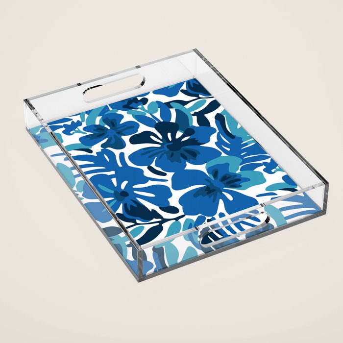 Tropical watercolor flower nature art pattern Acrylic Tray Gallery Image 1