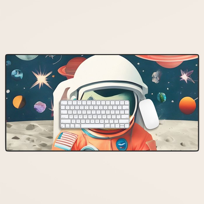The Outsider Syndrome, Astronaut Space Travel Galaxy Surrealism, Individuality Blush Photography Plants Mars Moon Eclectic Concept Desk Mat Gallery Image 1