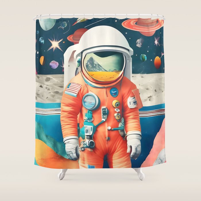 The Outsider Syndrome, Astronaut Space Travel Galaxy Surrealism, Individuality Blush Photography Plants Mars Moon Eclectic Concept Shower Curtain Gallery Image 1