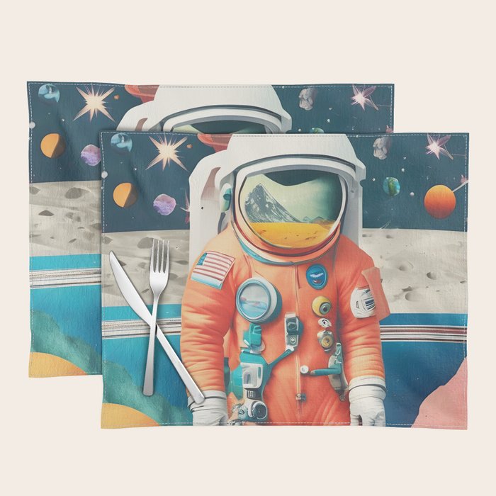 The Outsider Syndrome, Astronaut Space Travel Galaxy Surrealism, Individuality Blush Photography Plants Mars Moon Eclectic Concept Placemat Gallery Image 1