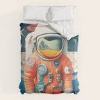 The Outsider Syndrome, Astronaut Space Travel Galaxy Surrealism, Individuality Blush Photography Plants Mars Moon Eclectic Concept Duvet Cover Gallery Image 6