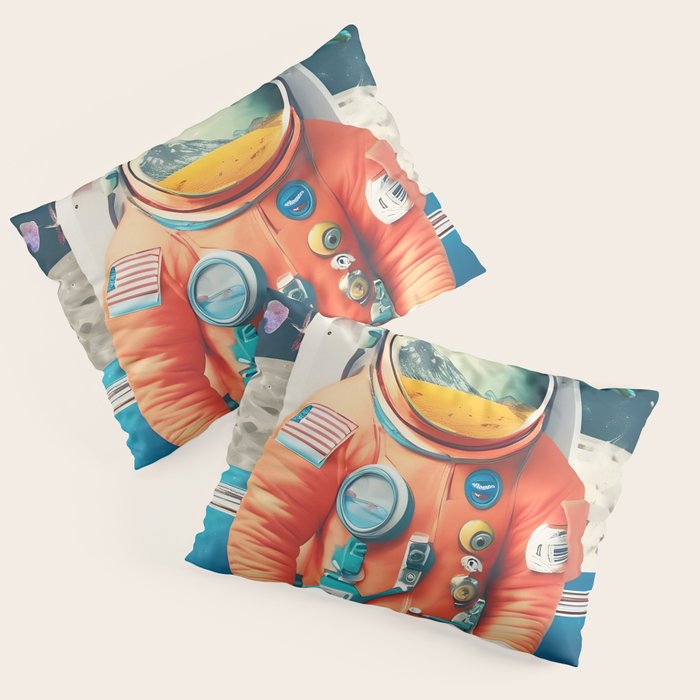 The Outsider Syndrome, Astronaut Space Travel Galaxy Surrealism, Individuality Blush Photography Plants Mars Moon Eclectic Concept Pillow Sham Gallery Image 1