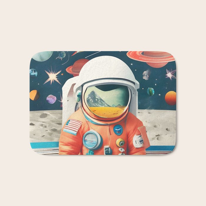 The Outsider Syndrome, Astronaut Space Travel Galaxy Surrealism, Individuality Blush Photography Plants Mars Moon Eclectic Concept Bath Mat Gallery Image 1