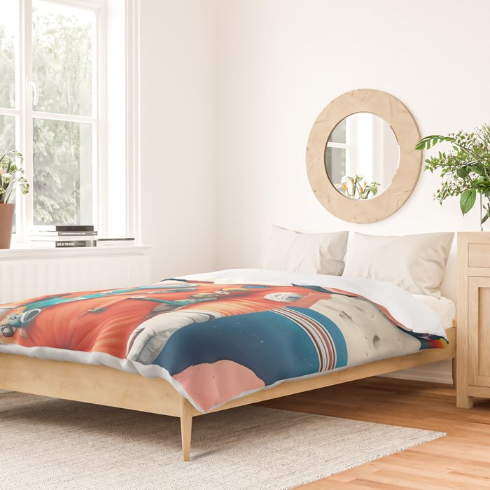 The Outsider Syndrome, Astronaut Space Travel Galaxy Surrealism, Individuality Blush Photography Plants Mars Moon Eclectic Concept Duvet Cover Gallery Image 2