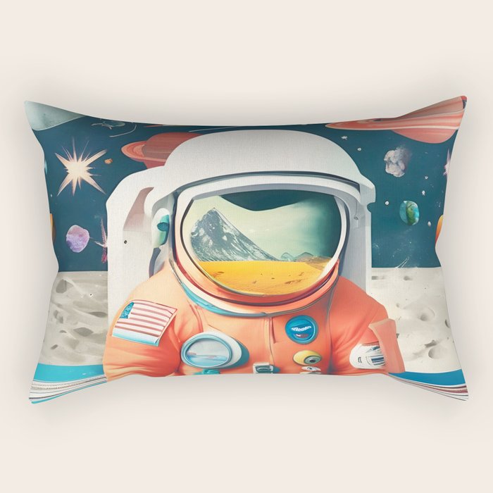 The Outsider Syndrome, Astronaut Space Travel Galaxy Surrealism, Individuality Blush Photography Plants Mars Moon Eclectic Concept Rectangular Pillow Gallery Image 2