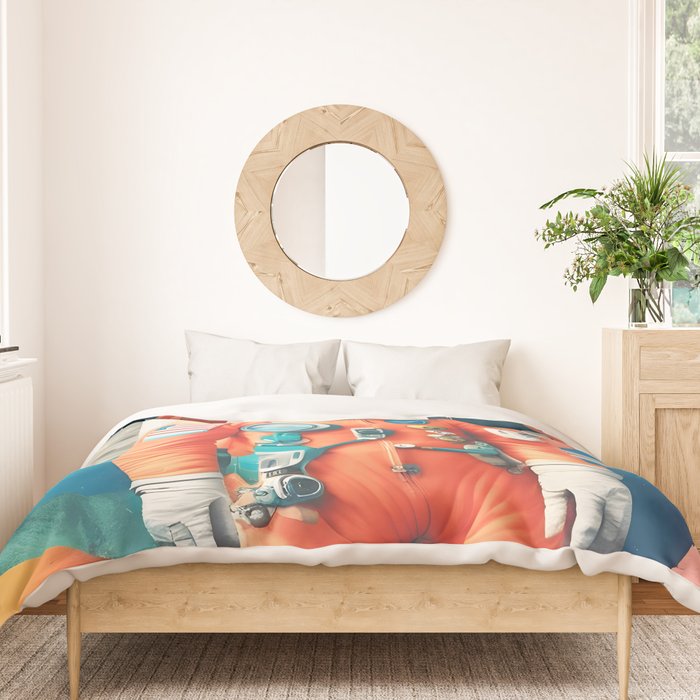 The Outsider Syndrome, Astronaut Space Travel Galaxy Surrealism, Individuality Blush Photography Plants Mars Moon Eclectic Concept Duvet Cover Gallery Image 3