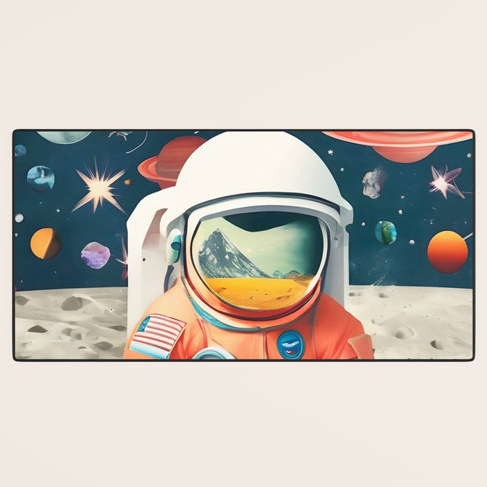 The Outsider Syndrome, Astronaut Space Travel Galaxy Surrealism, Individuality Blush Photography Plants Mars Moon Eclectic Concept Desk Mat Gallery Image 3