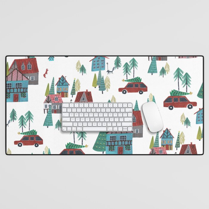 Skiing Winter Village Desk Mat Gallery Image 1