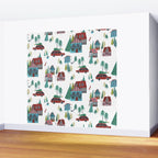 Skiing Winter Village Wall Mural Gallery Image 2