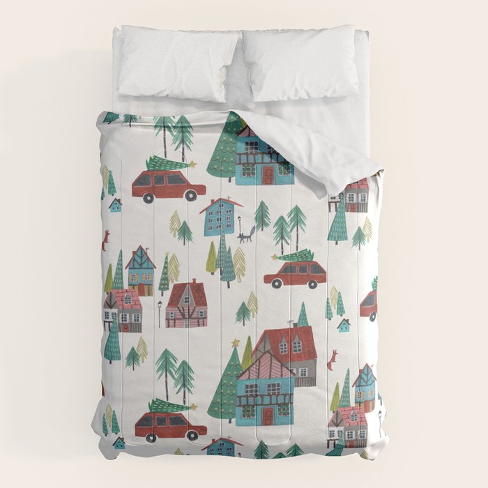 Skiing Winter Village Comforter Gallery Image 6