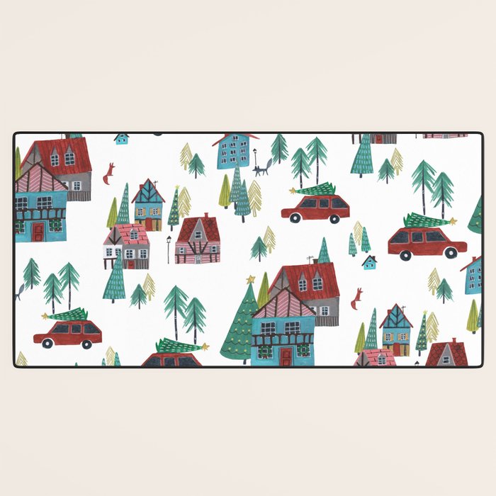 Skiing Winter Village Desk Mat Gallery Image 3