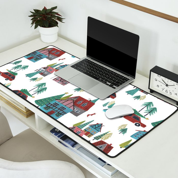 Skiing Winter Village Desk Mat Gallery Image 2