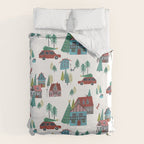 Skiing Winter Village Duvet Cover Gallery Image 6