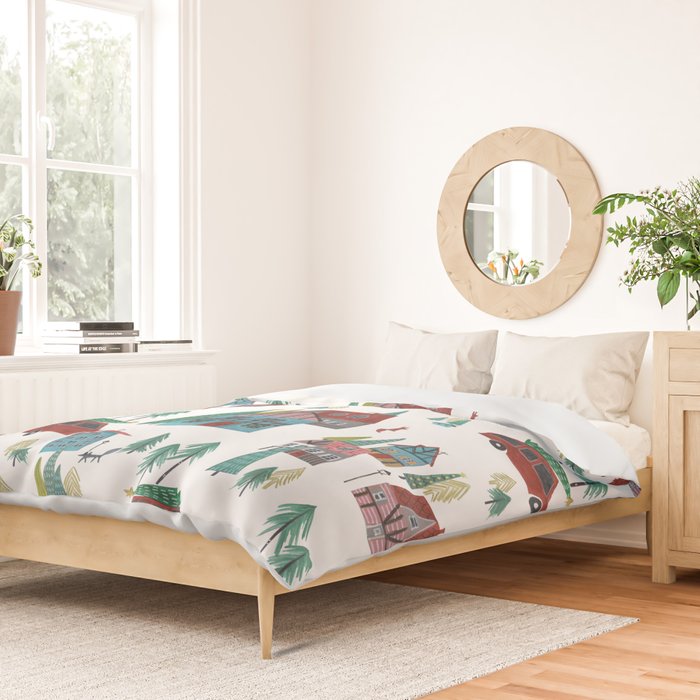 Skiing Winter Village Duvet Cover Gallery Image 2