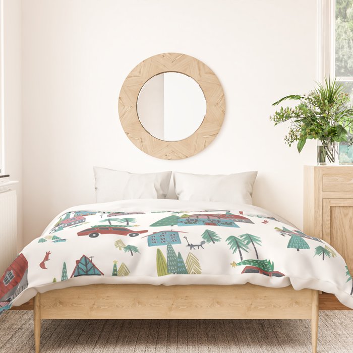 Skiing Winter Village Duvet Cover Gallery Image 3