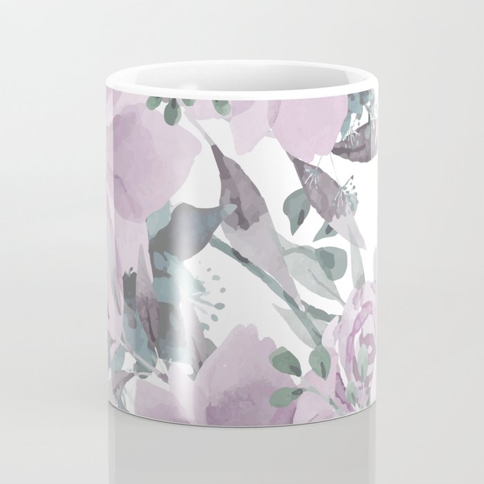 Floral Watercolor, Purple and Gray Coffee Mug Gallery Image 4