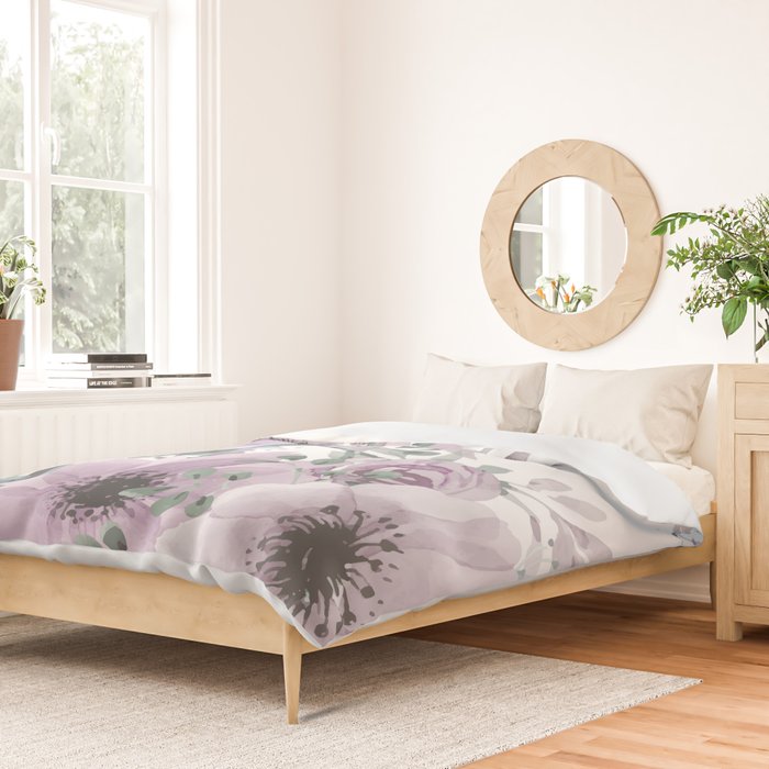 Floral Watercolor, Purple and Gray Duvet Cover Gallery Image 2