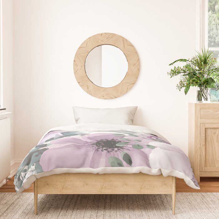 Floral Watercolor, Purple and Gray Duvet Cover Gallery Image 3