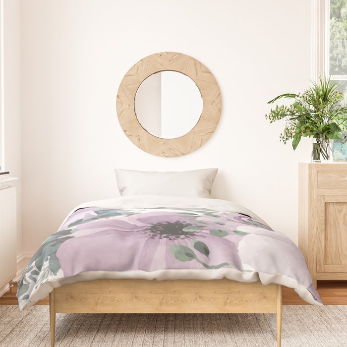 Floral Watercolor, Purple and Gray Duvet Cover Gallery Image 3
