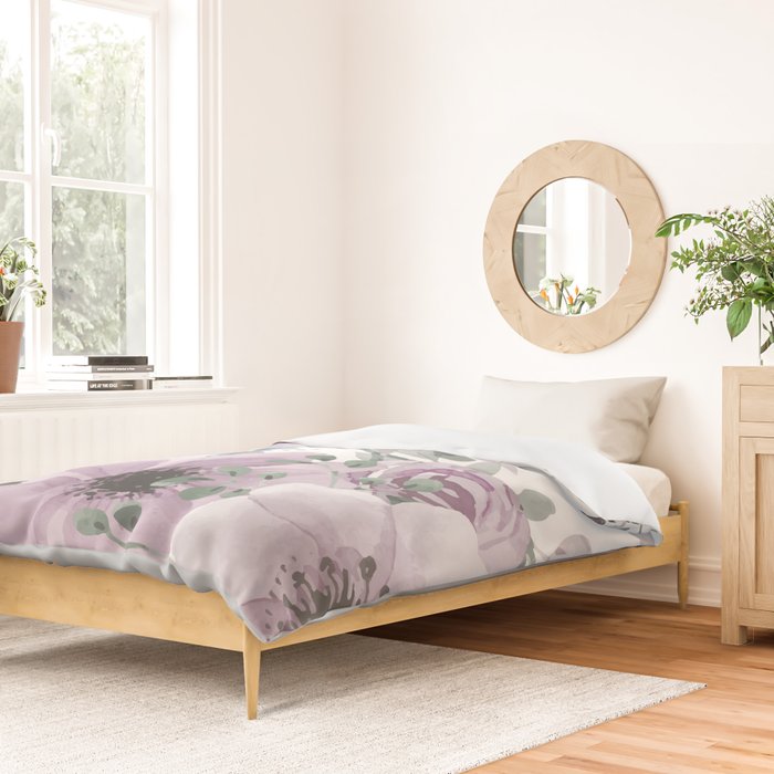 Floral Watercolor, Purple and Gray Duvet Cover Gallery Image 2