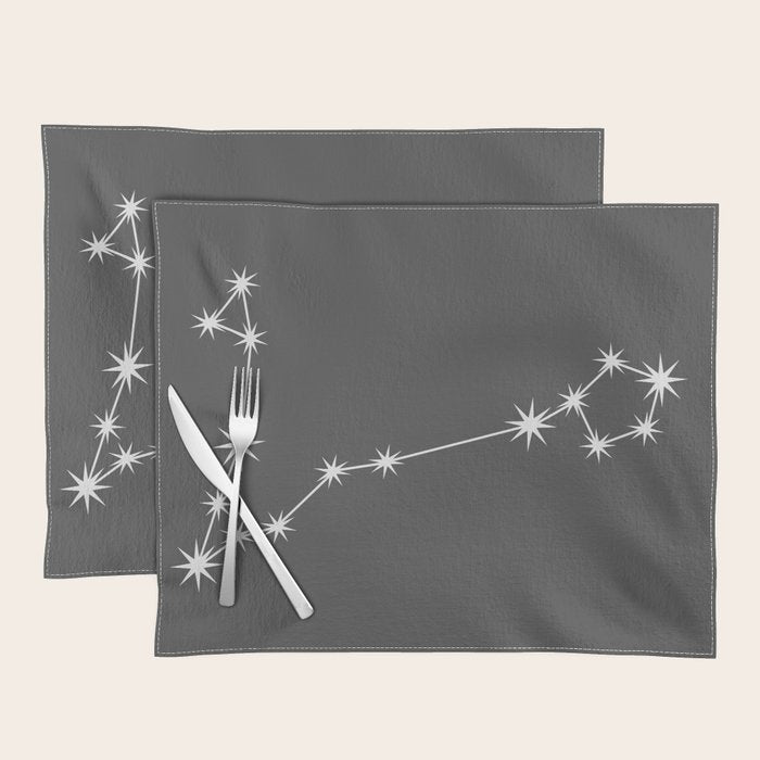 Pisces Zodiac Star Constellation Line Art Grey Placemat Gallery Image 1