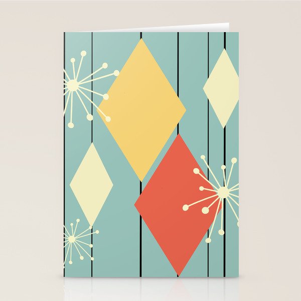 Mid Century Modern Diamonds 1960s colors Stationery Card Gallery Image 1
