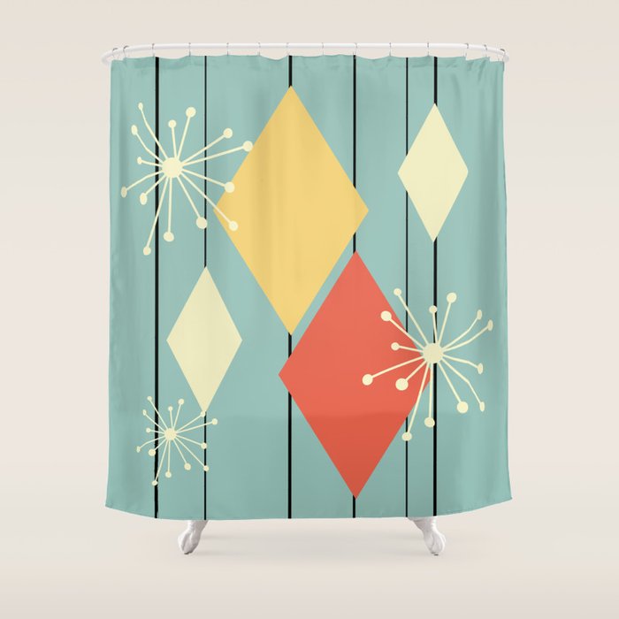 Mid Century Modern Diamonds 1960s colors Shower Curtain Gallery Image 1
