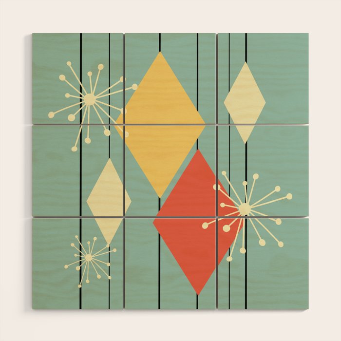 Mid Century Modern Diamonds 1960s colors Wood Wall Art Gallery Image 1