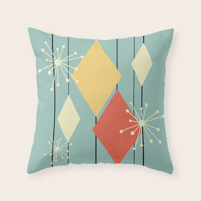 Mid Century Modern Diamonds 1960s colors Throw Pillow Gallery Image 6