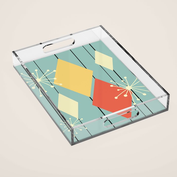 Mid Century Modern Diamonds 1960s colors Acrylic Tray Gallery Image 1