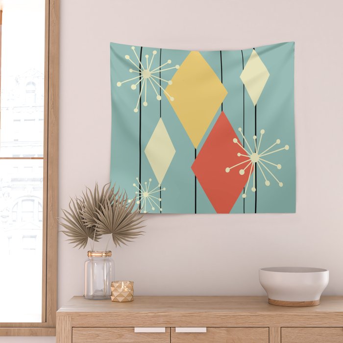 Mid Century Modern Diamonds 1960s colors Wall Tapestry Gallery Image 2