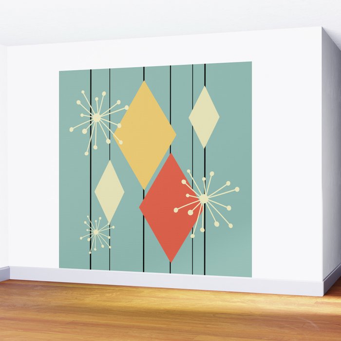 Mid Century Modern Diamonds 1960s colors Wall Mural Gallery Image 2