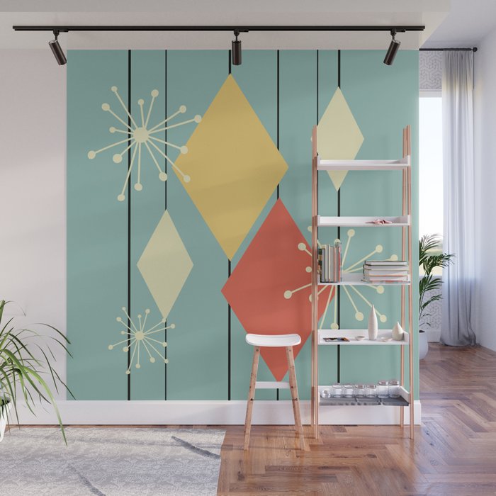 Mid Century Modern Diamonds 1960s colors Wall Mural Gallery Image 1