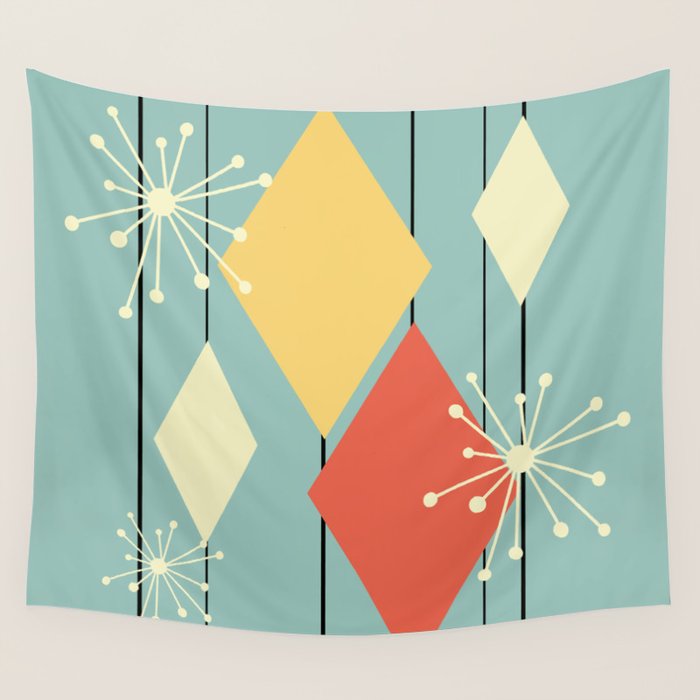 Mid Century Modern Diamonds 1960s colors Wall Tapestry Gallery Image 4