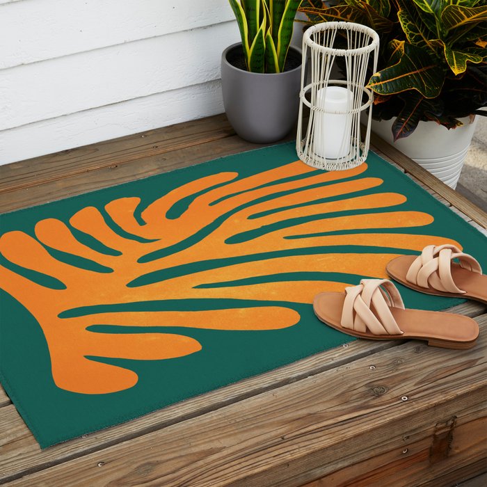 Pine Green & Tangerine: Matisse Paper Cutouts 01 Outdoor Rug Gallery Image 2