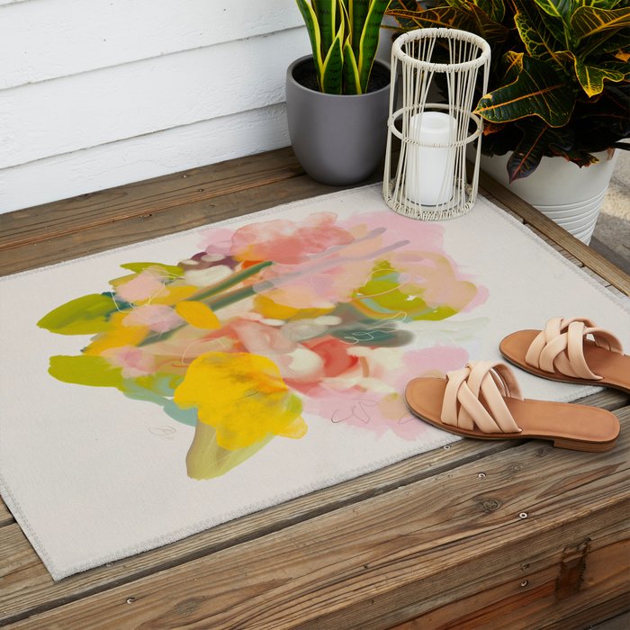 floral abstract spring bouquet Outdoor Rug Gallery Image 2