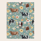 Cows and Flowers on Country Blue, Yellow Flowers, Cow Floral, Pink Flowers Poster Gallery Image 4