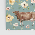 Cows and Flowers on Country Blue, Yellow Flowers, Cow Floral, Pink Flowers Poster Gallery Image 3