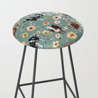 Cows and Flowers on Country Blue, Yellow Flowers, Cow Floral, Pink Flowers Stool Gallery Image 2