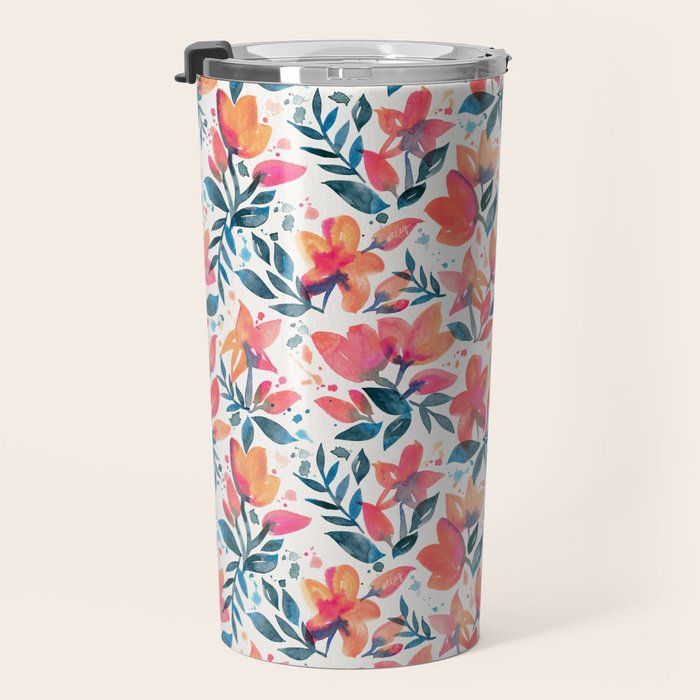 Flourishing Florals - Pink & Teal Travel Mug Gallery Image 3
