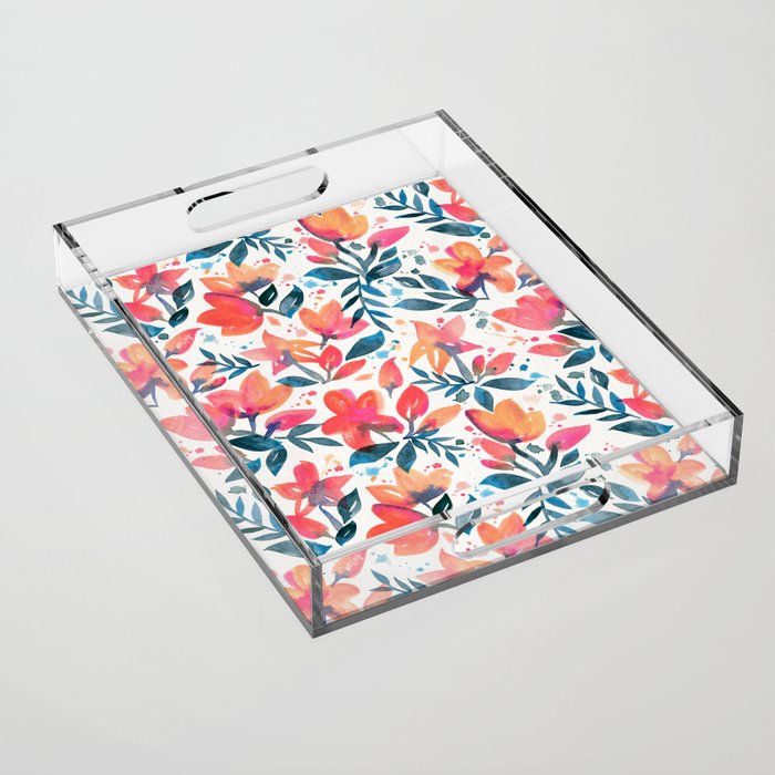 Flourishing Florals - Pink & Teal Acrylic Tray Gallery Image 1