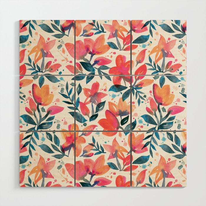 Flourishing Florals - Pink & Teal Wood Wall Art Gallery Image 1