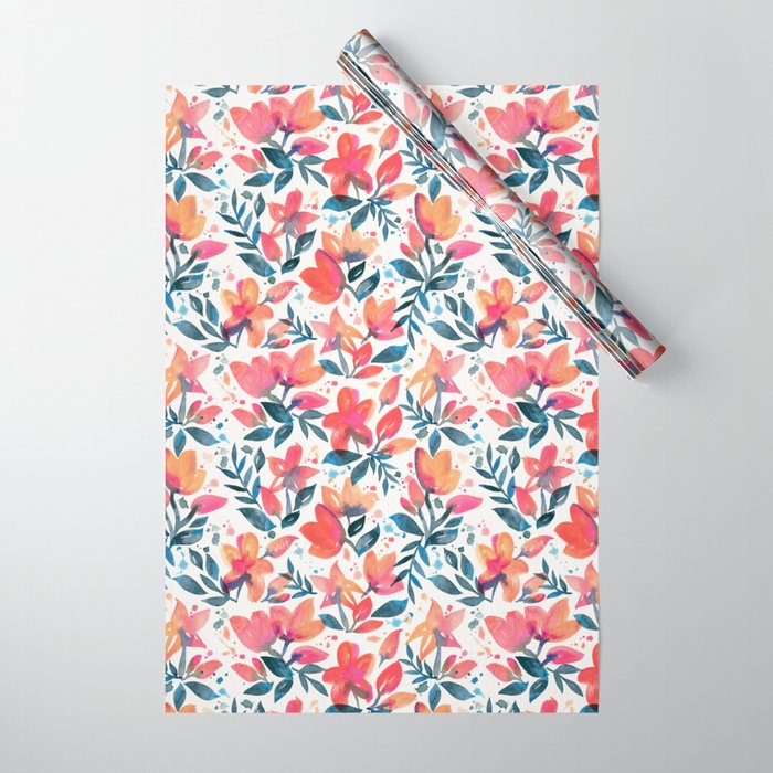 Flourishing Florals - Pink & Teal Wrapping Paper Gallery Image 1