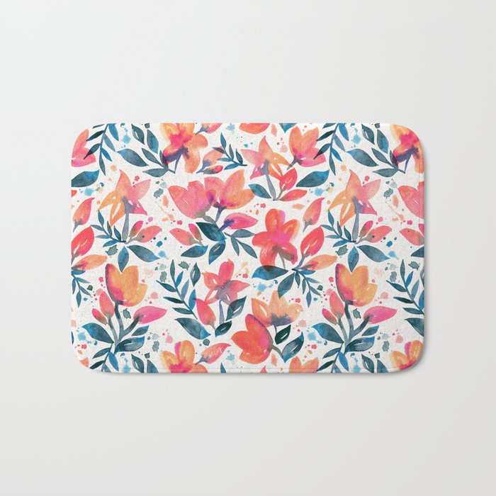 Flourishing Florals - Pink & Teal Bath Mat Gallery Image 1